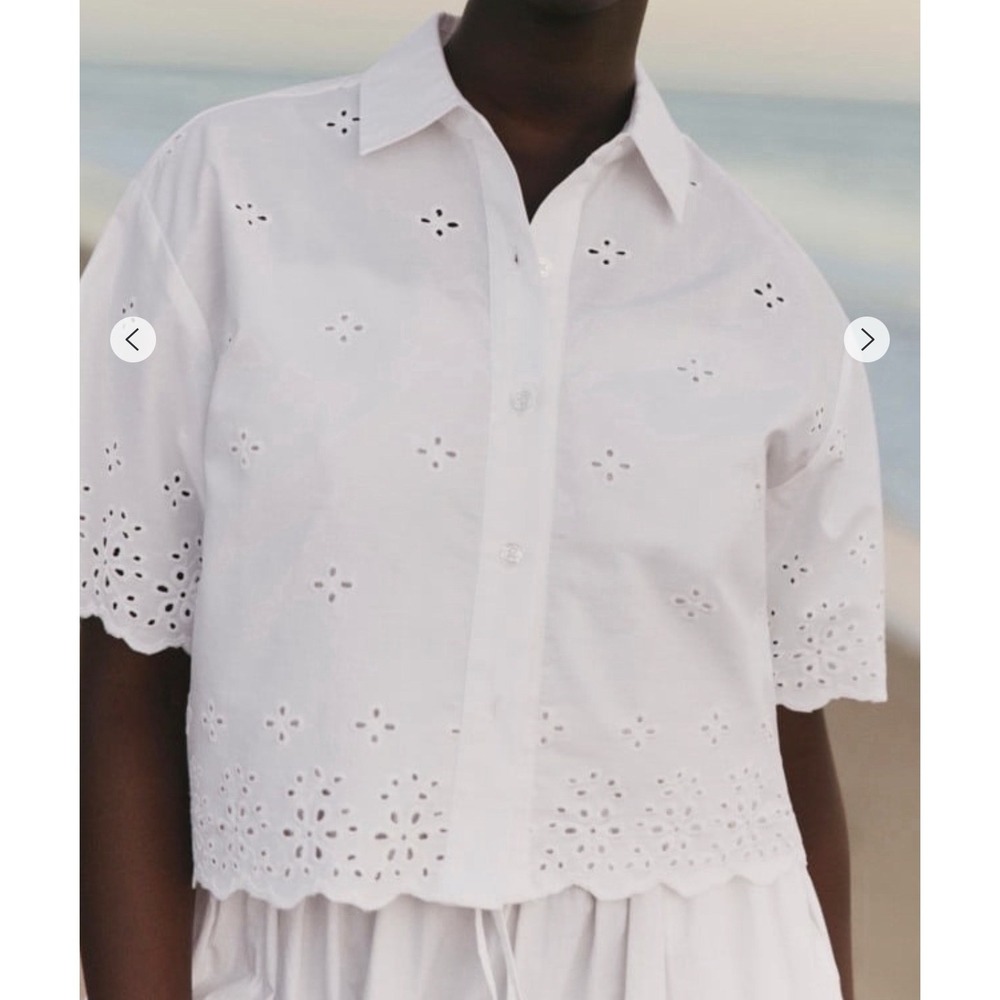 Free Assembly Women's Small Cropped Cotton Eyelet Shirt NWT - Picture 3 of 11